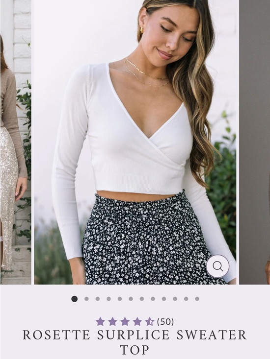 Morning Lavender Tops - Rosette Surplice Crop Sweater Top - White